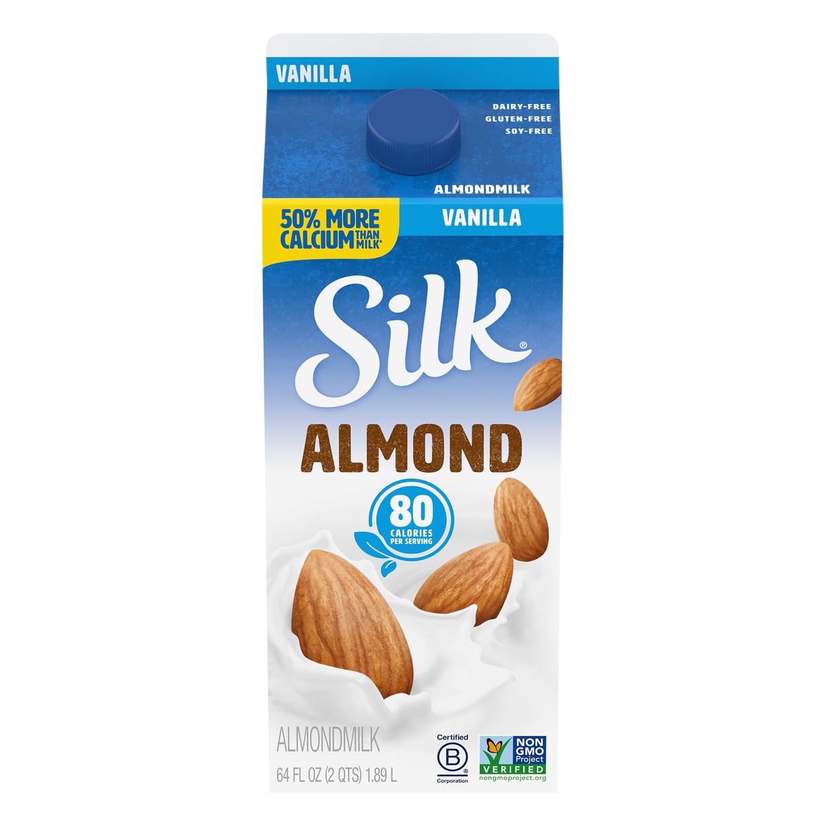 slide 1 of 9, Silk Vanilla Almond Milk, Half Gallon, 64 fl oz