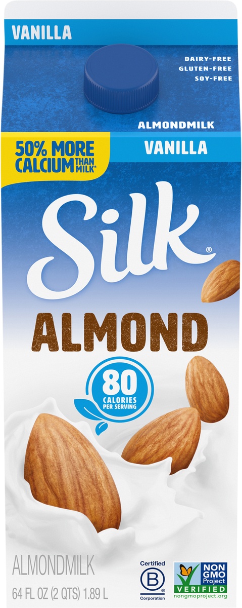 slide 7 of 9, Silk Vanilla Almond Milk, Half Gallon, 64 fl oz
