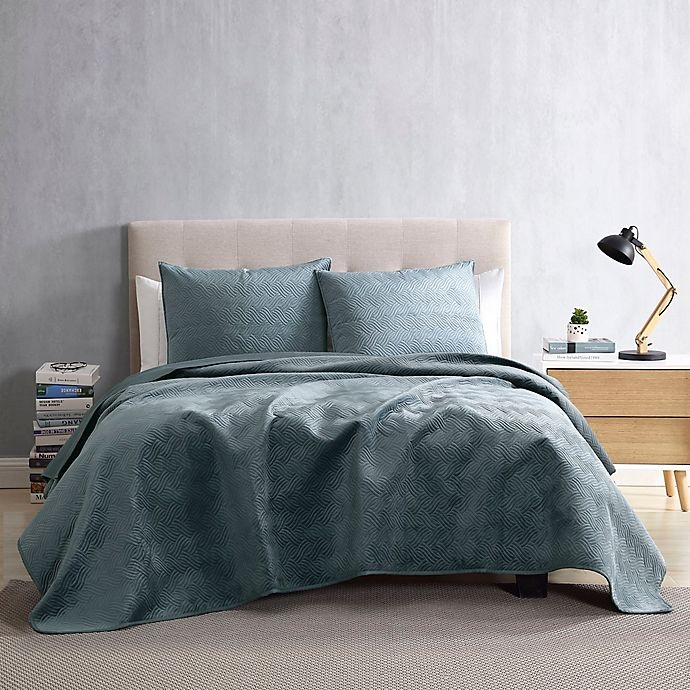 slide 1 of 3, Brielle Hayden Velvet King Quilt Set - Slate Blue, 3 ct