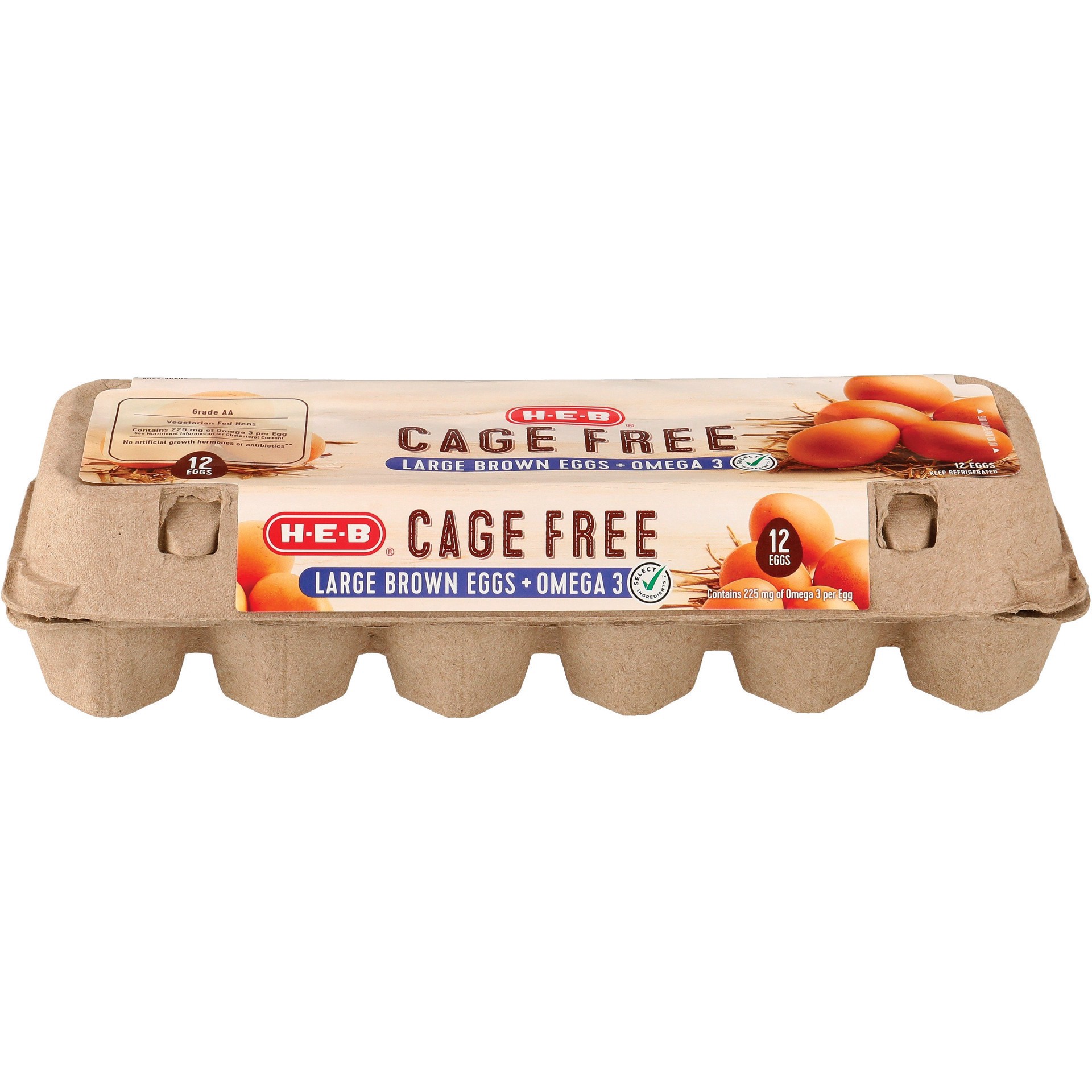 slide 1 of 1, H-E-B Cage Free Omega-3 Grade AA Large Brown Eggs, 12 ct