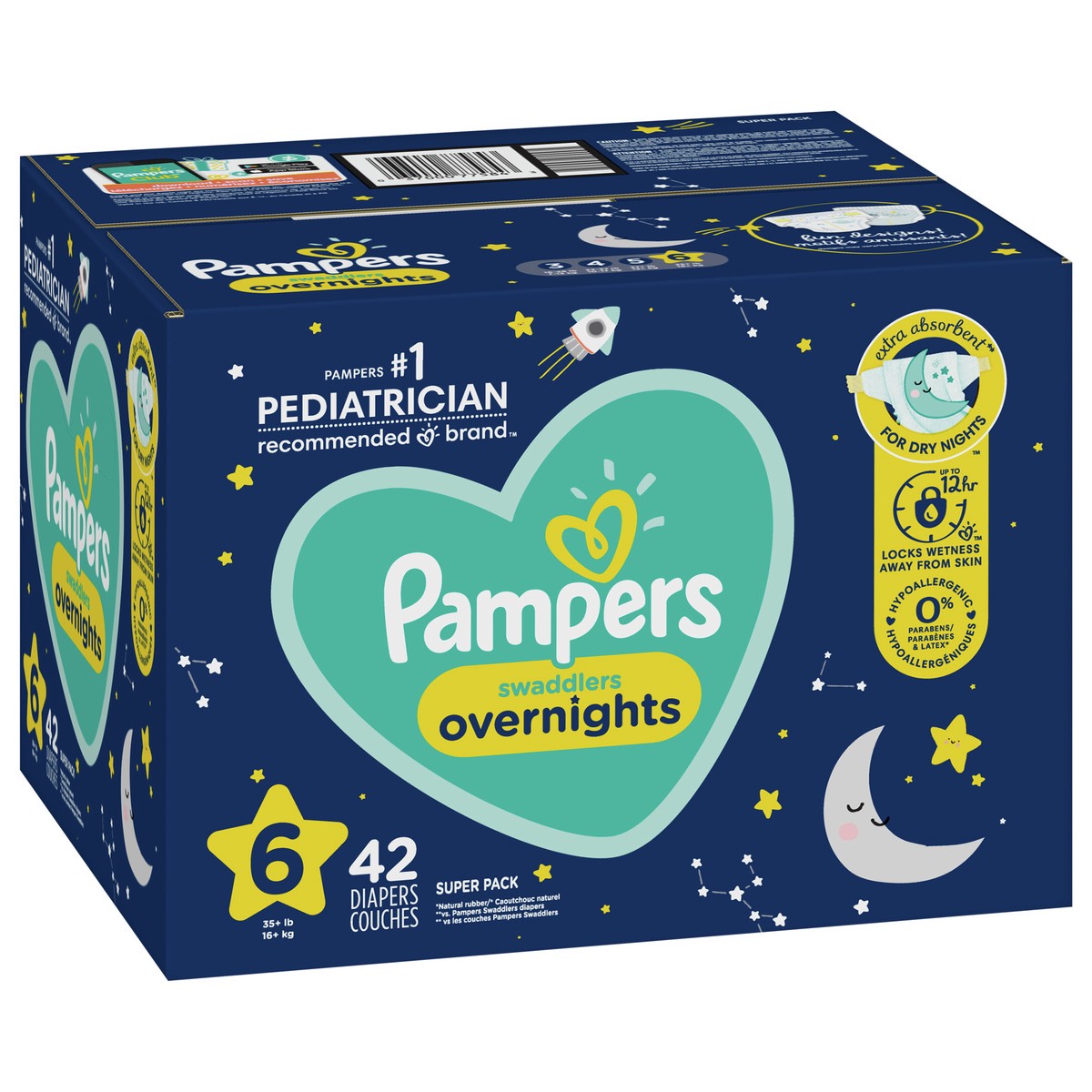 slide 4 of 4, Pampers Swaddlers Overnight Diapers Size 6 42 Count, 42 ct