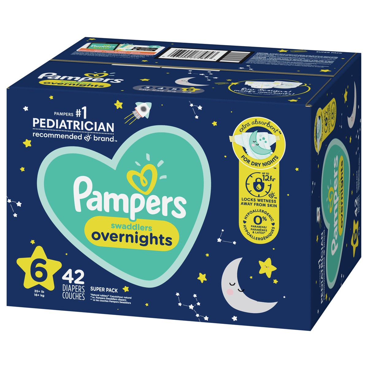slide 2 of 4, Pampers Swaddlers Overnight Diapers Size 6 42 Count, 42 ct