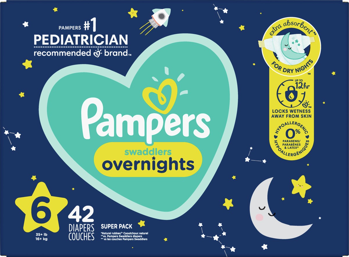 slide 3 of 4, Pampers Swaddlers Overnight Diapers Size 6 42 Count, 42 ct