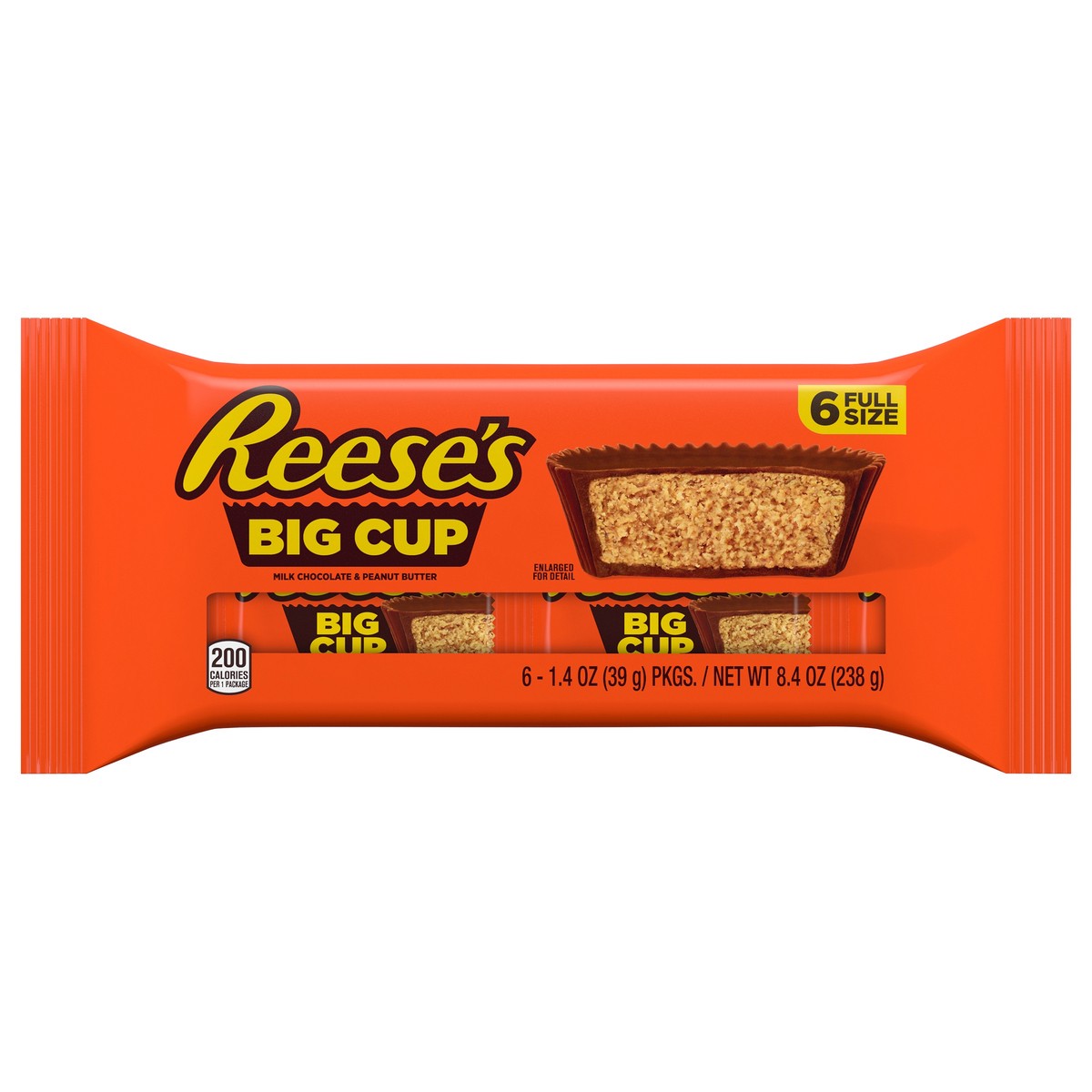slide 1 of 8, REESE'S Big Cup Milk Chocolate Peanut Butter Cups, Candy Packs, 1.4 oz (6 Count), 6 ct