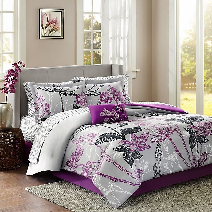 slide 1 of 8, Madison Park Claremont Reversible Full Comforter Set - Purple, 9 ct
