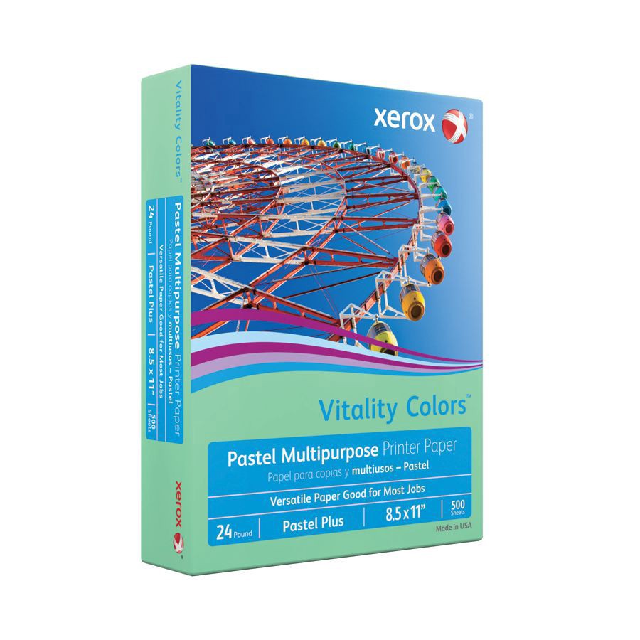 slide 2 of 3, Xerox Vitality Colors Pastel Plus Multi-Use Printer Paper, 24 lb, 30% Recycled - Green, 500 ct; 8 1/2 in x 11 in