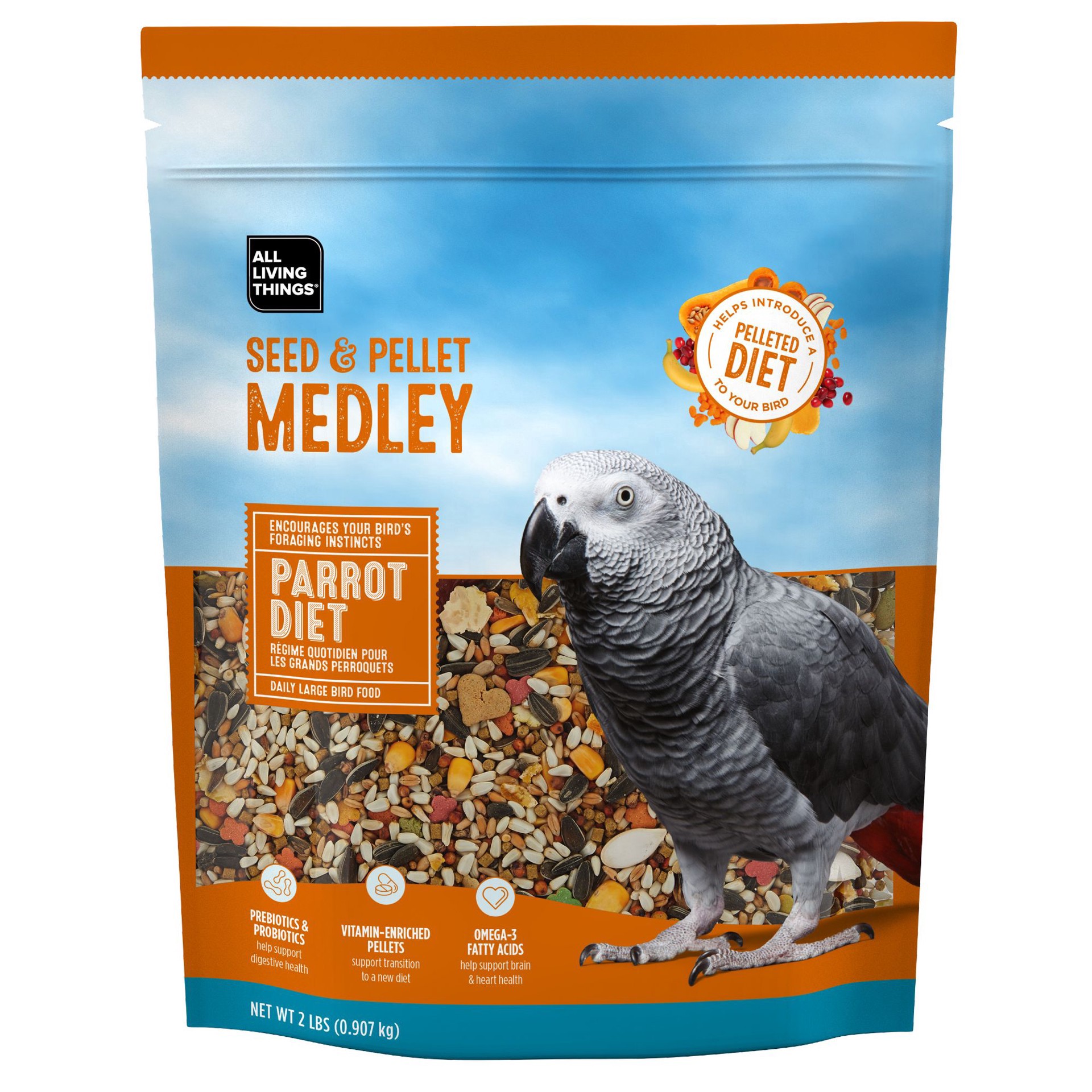 slide 1 of 1, All Living Things Parrot Diet - Seed & Pellet Medley 2 Lbs, 2 lb
