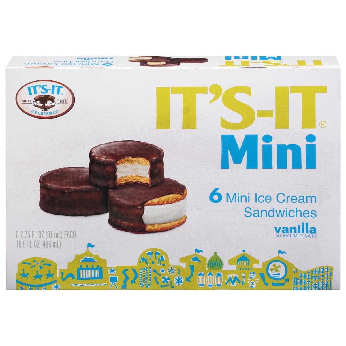 slide 1 of 9, It's-It Mini Vanilla Ice Cream Sandwiches 6 - 2.75 fl oz Sandwiches, 2.75 oz