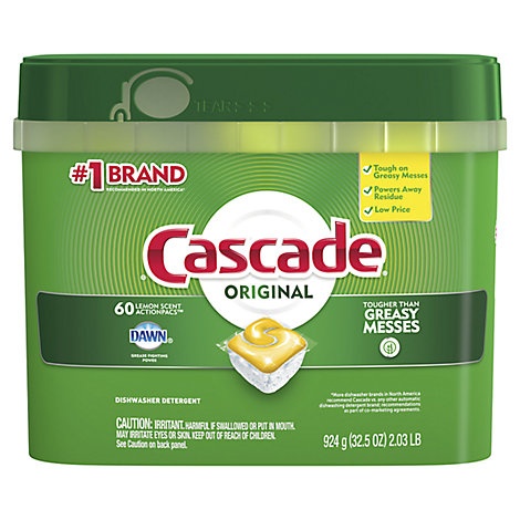 slide 1 of 1, Cascade Dishwasher Detergent Actionpacs Lemon Scent, 60 ct