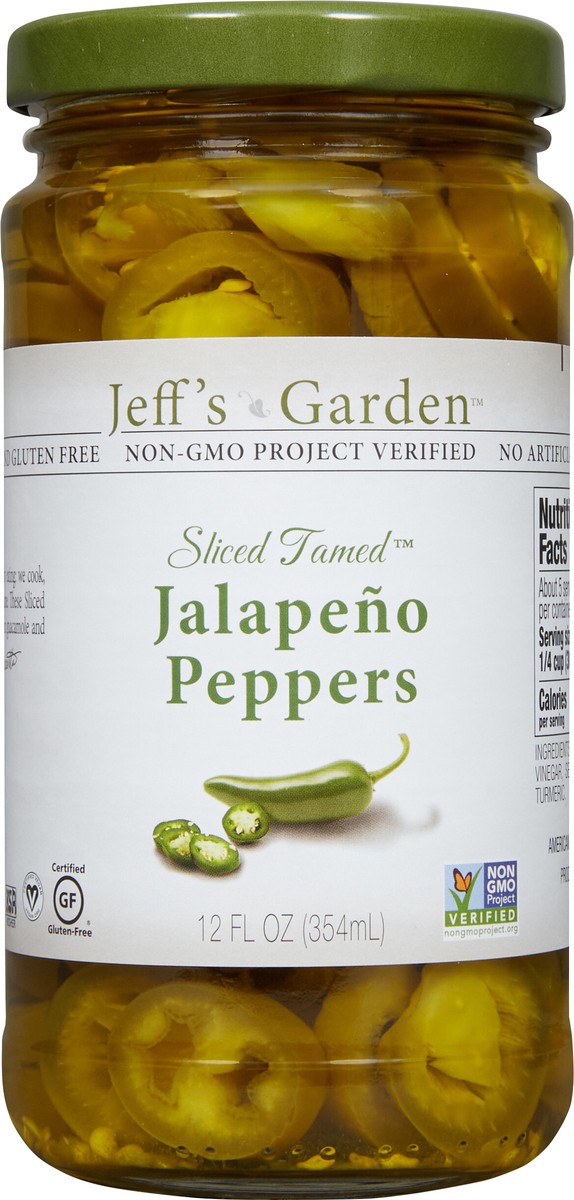 slide 8 of 10, Jeff's Garden Sliced Tamed™ Jalapeño Peppers, 12 fl oz, 12 fl oz