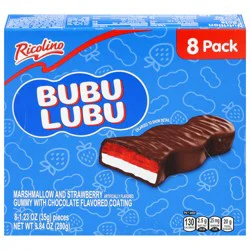 Ricolino Bubu Lubu Marshmallow and Strawberry Gummy with Chocolate Flavored Coating - 8 ct 1.23 oz