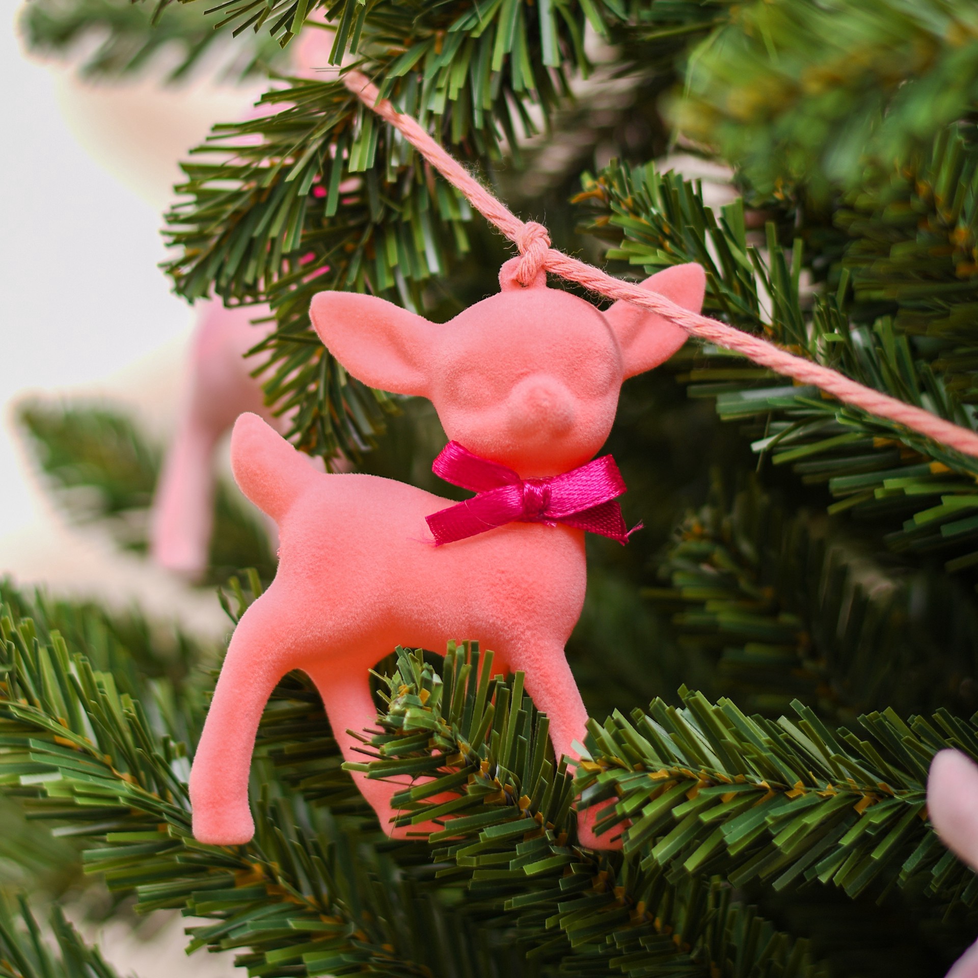slide 3 of 3, 6ft. Pink Flocked Deer Garland By Ashland, 6 ft