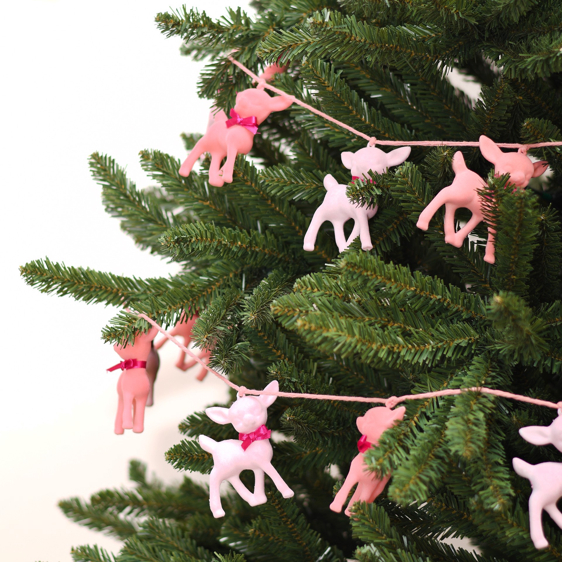 slide 2 of 3, 6ft. Pink Flocked Deer Garland By Ashland, 6 ft