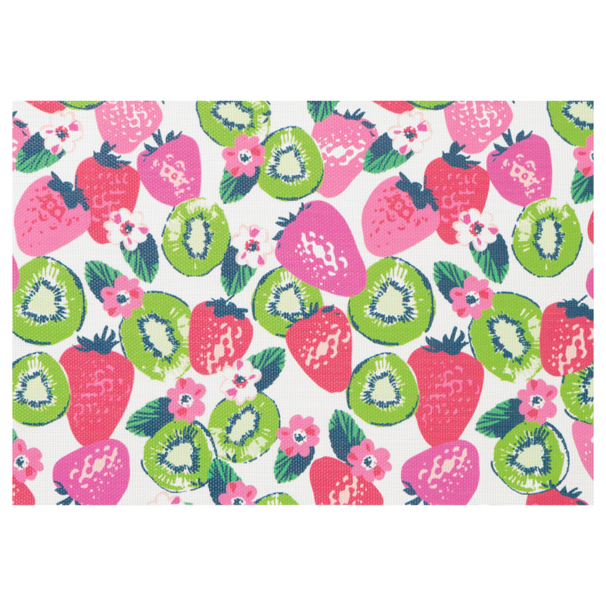 slide 1 of 2, Meijer Corporate Seasonal Summer Kiwi & Strawberry Navy 2pc Texteline Placemat, 13 in x 19 in, 2 ct