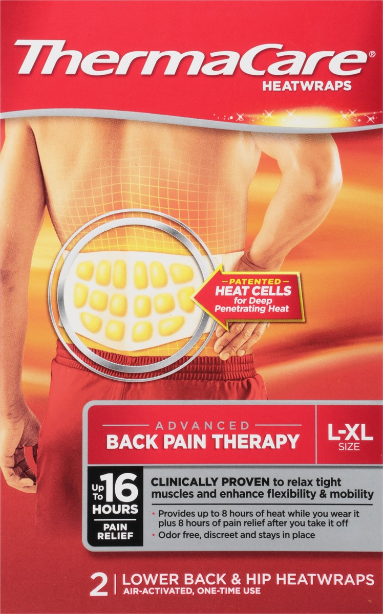 slide 2 of 9, ThermaCare Unisex Advanced Back Pain Therapy Heatwraps L-XL Size 2 ea, 2 ct