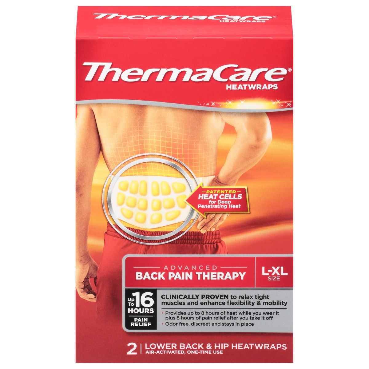 slide 1 of 9, ThermaCare Unisex Advanced Back Pain Therapy Heatwraps L-XL Size 2 ea, 2 ct