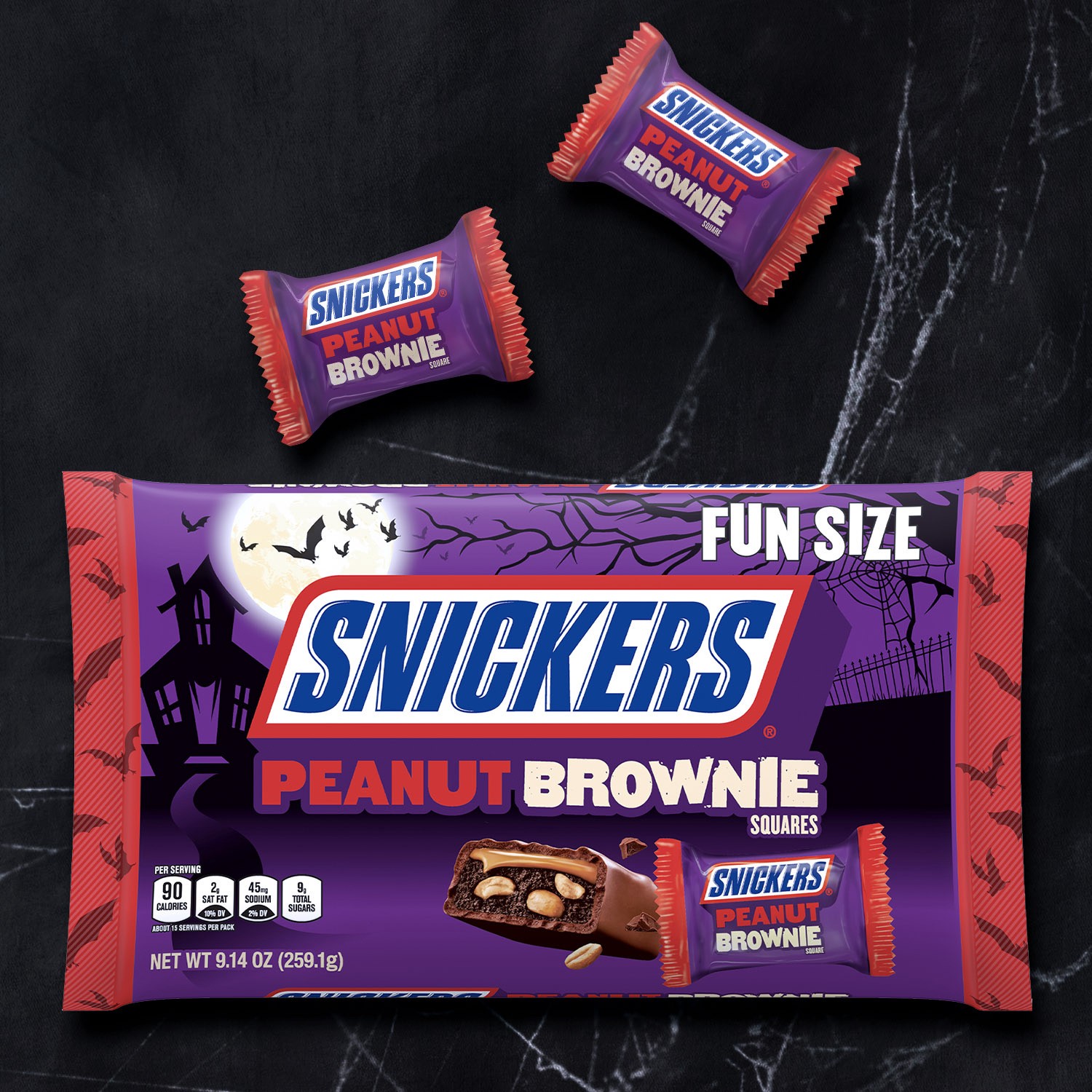 slide 3 of 5, Snickers Peanut Brownie Fun Size Chocolate Halloween Candy, 9.14oz, 9.14 oz