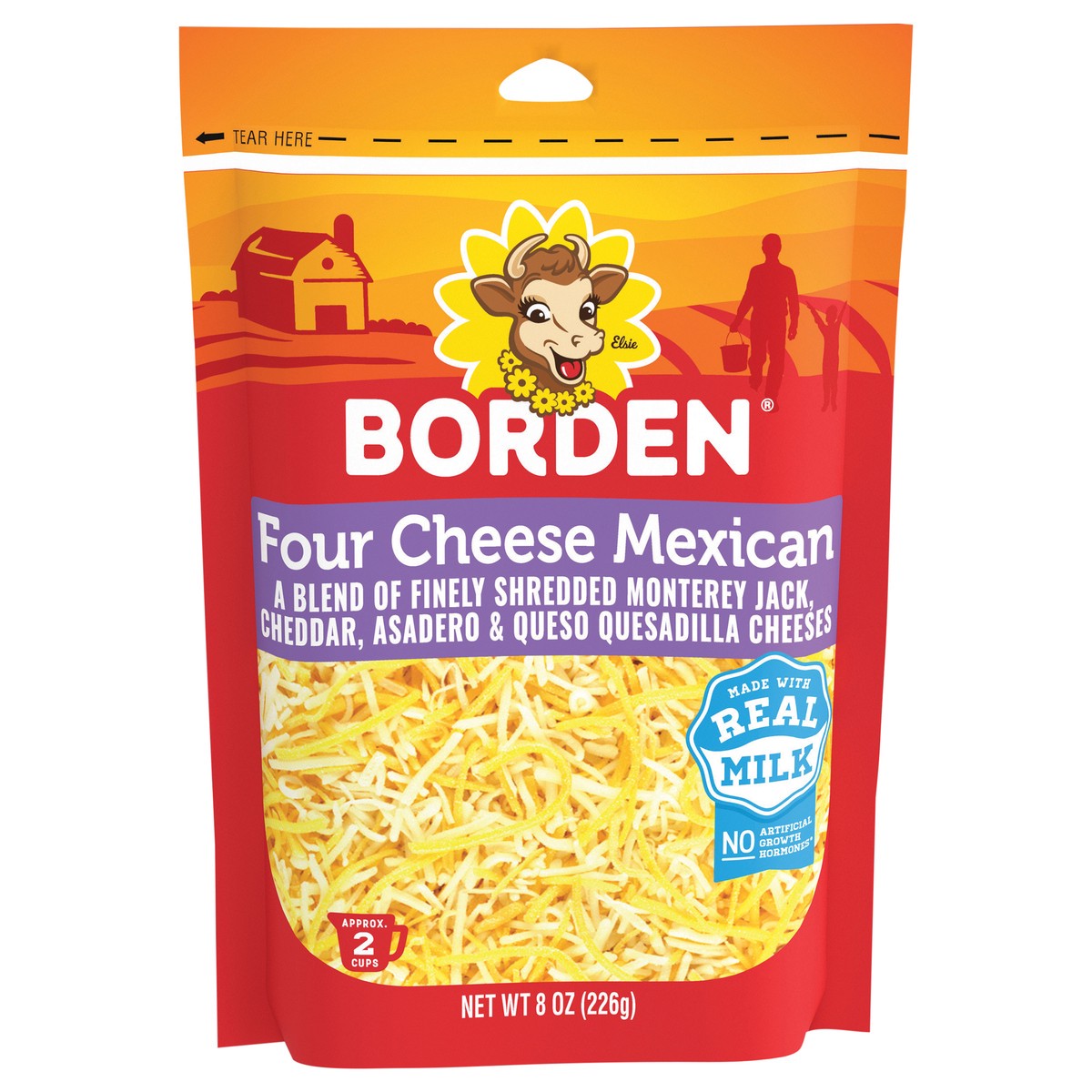 slide 1 of 1, Borden Four Cheese Mexican Fine Cut Shreds, 8oz, 8 oz
