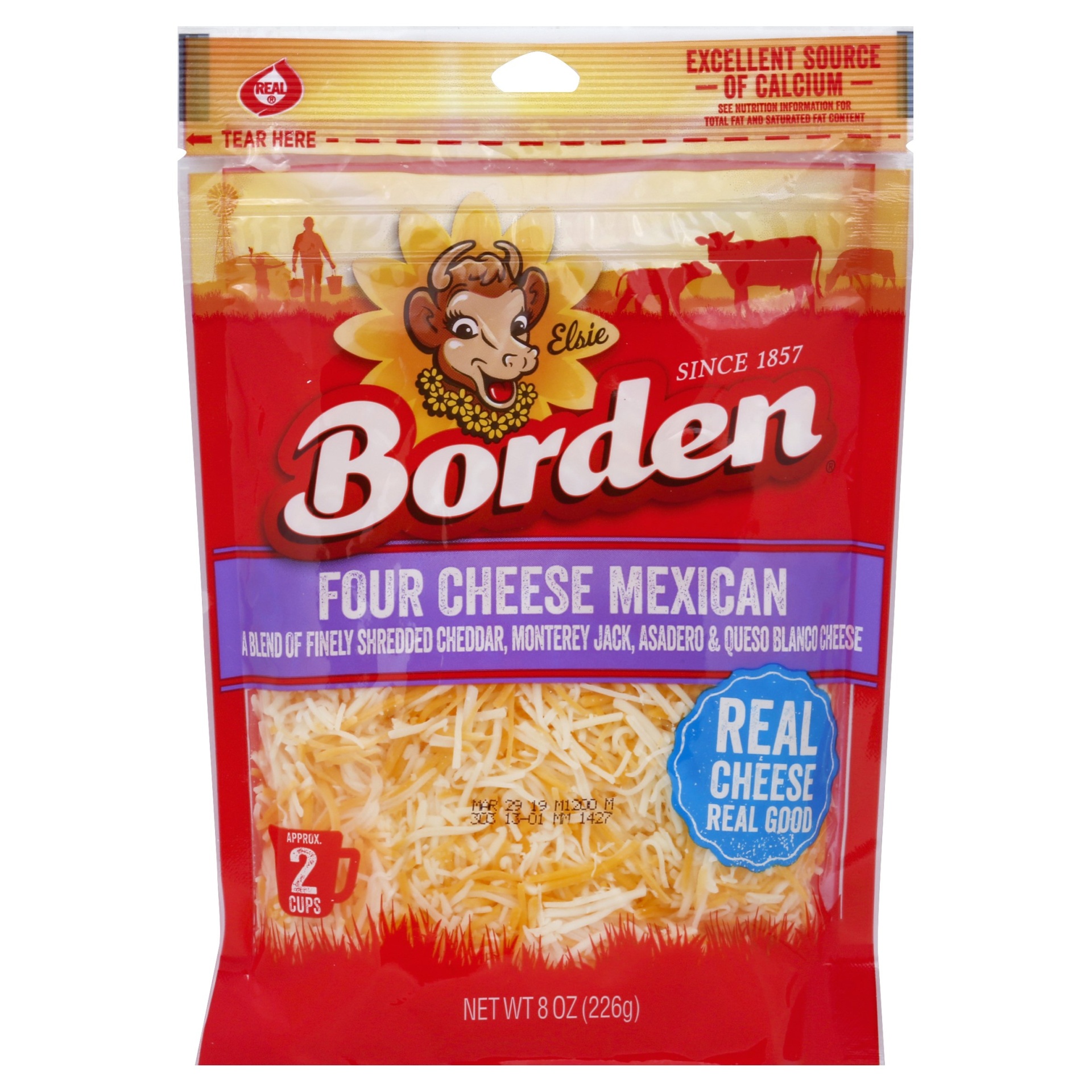 slide 1 of 1, Borden Four Cheese Mexican Shredded Cheese, 8 oz