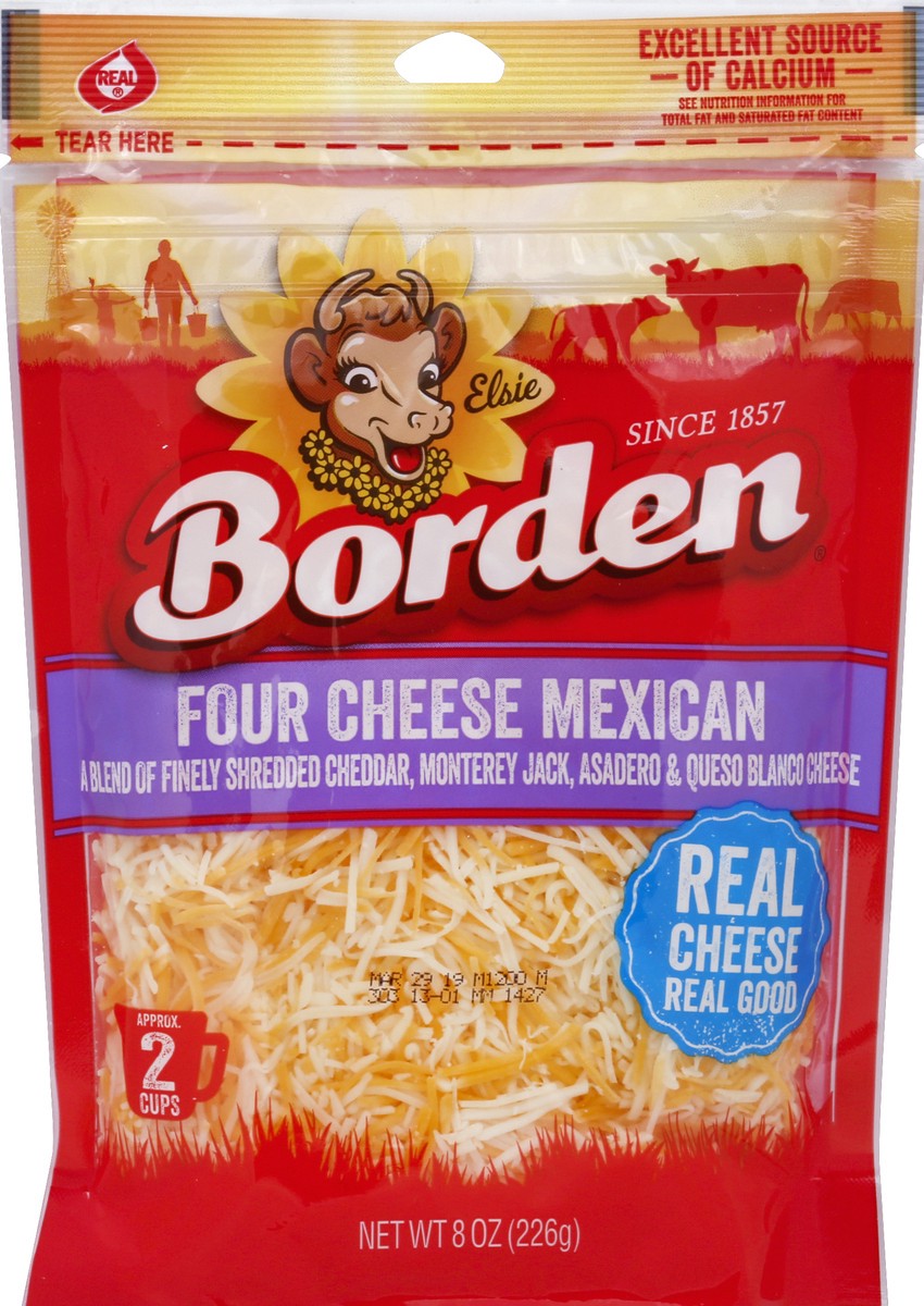 slide 1 of 1, Borden Four Cheese Mexican Shredded, 8 oz