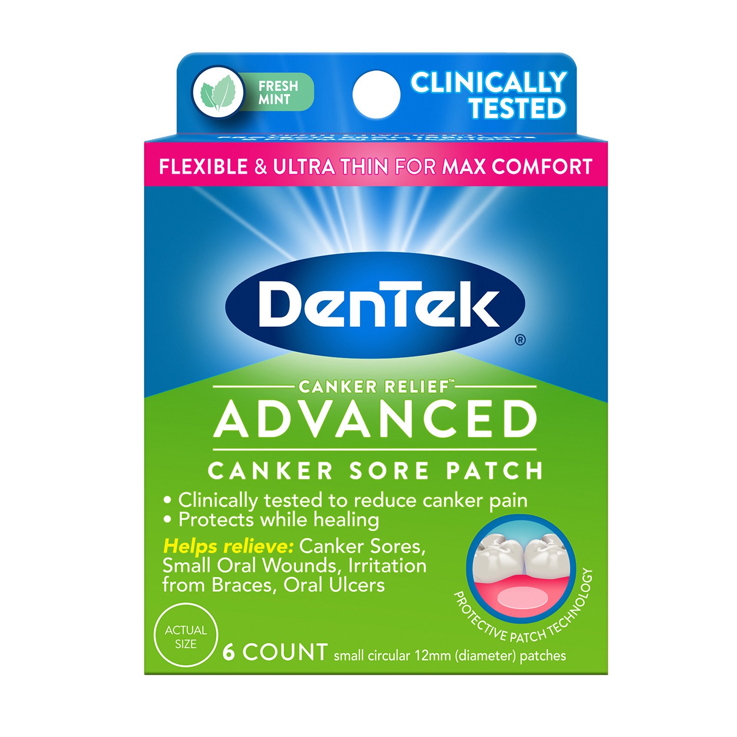 slide 1 of 1, DenTek Canker Relief Advanced Canker Sore Patch,  6 Count, 6 ct