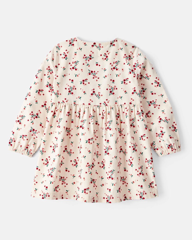 slide 3 of 3, Carter's Toddler Girl Floral Print Corduroy Long-Sleeve Dress - White White 3T, 1 ct