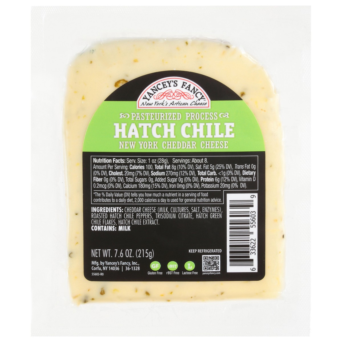 slide 1 of 5, Yancey's Fancy Hatch Chile Cheese 7.6 oz, 7.6 oz