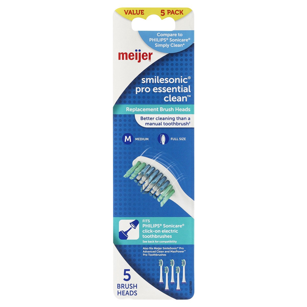 slide 1 of 5, Meijer Smilesonic Pro Essential Clean Replacement Brush Heads, 5 ct