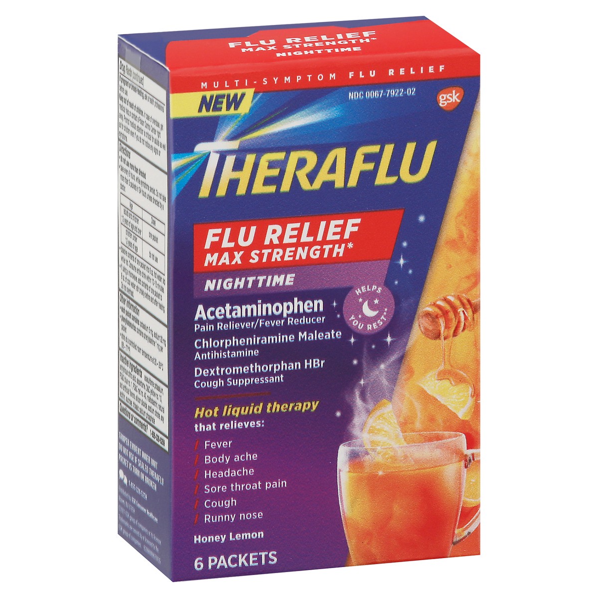 slide 4 of 9, Theraflu Max Strength Nighttime Flu Medicine for Flu Symptom Relief - 6 Packets, 6 ct