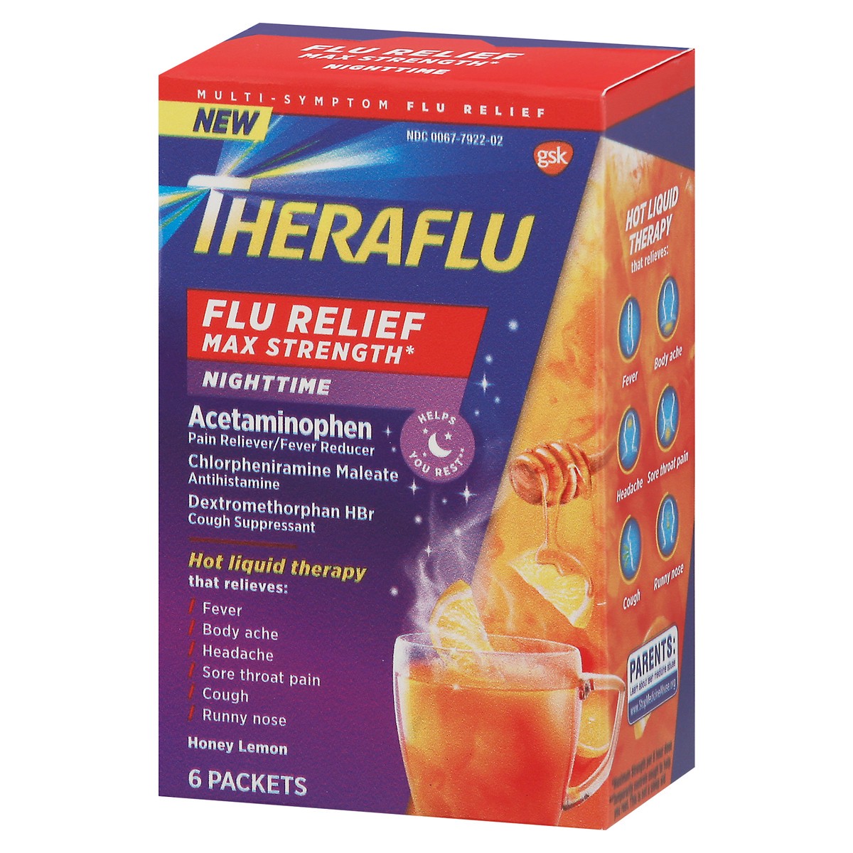 slide 2 of 9, Theraflu Max Strength Nighttime Flu Medicine for Flu Symptom Relief - 6 Packets, 6 ct