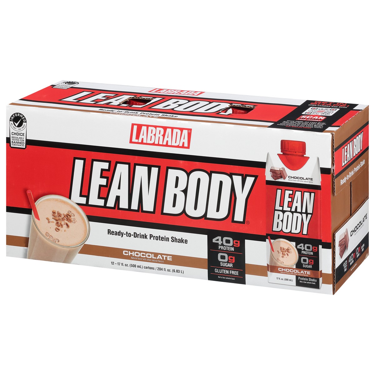slide 5 of 14, Labrada Lean Body 12 Pack Chocolate Ready-to-Drink Protein Shake 12 - 17 fl oz Cartons, 12 ct
