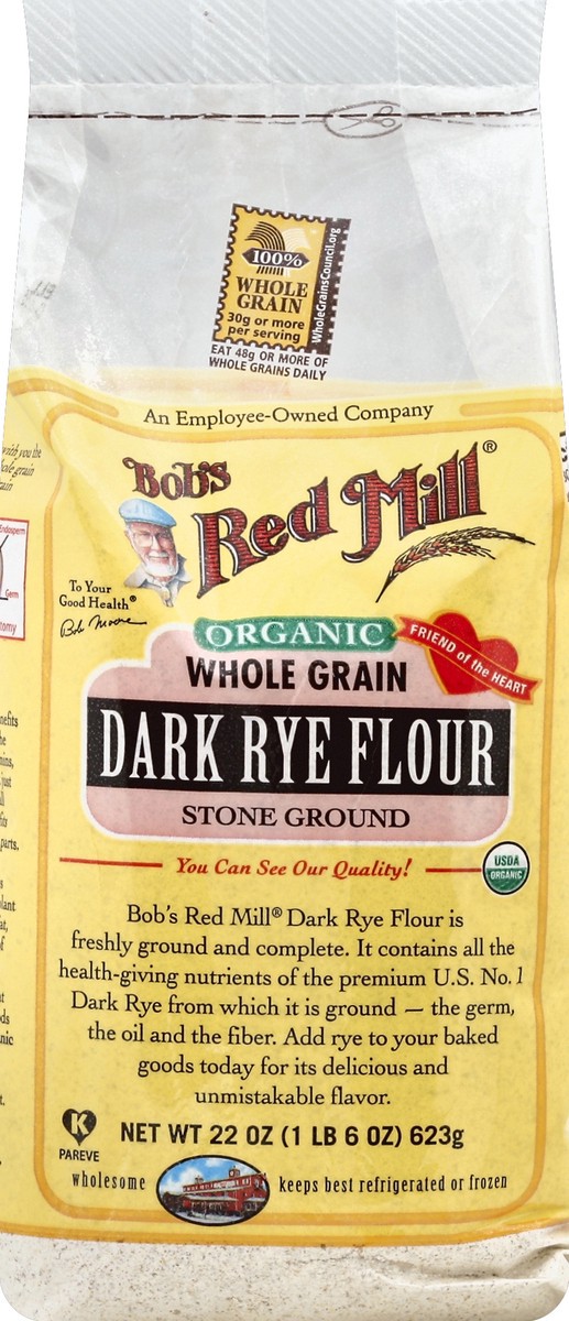 slide 5 of 5, Bob's Red Mill Organic Whole Grain Dark Rye Flour, 22 oz