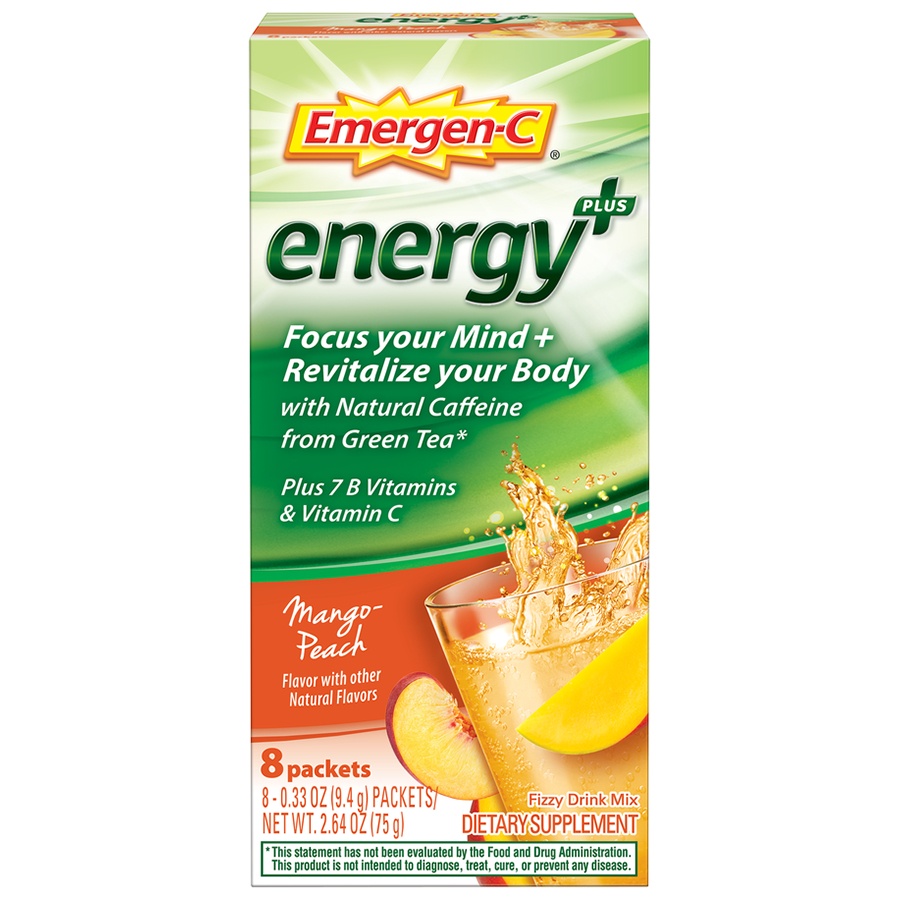 slide 1 of 1, Emergen-C Energy Dietary Supplement Drink Mix - Mango Peach, 8 ct