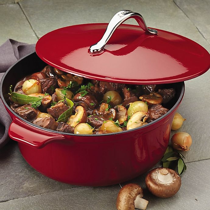 slide 4 of 5, Anolon Vesta Cast Iron Round Covered Casserole - Red, 5 qt