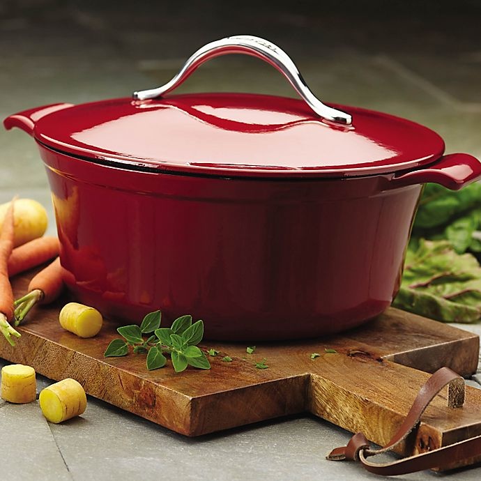 slide 5 of 5, Anolon Vesta Cast Iron Round Covered Casserole - Red, 5 qt