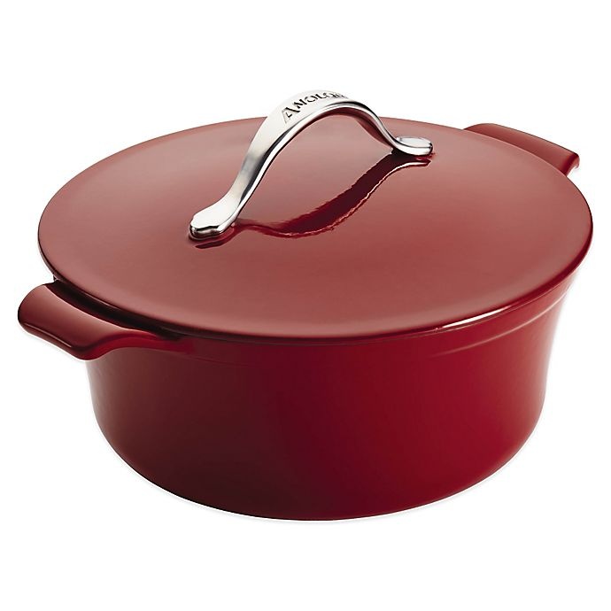 slide 1 of 5, Anolon Vesta Cast Iron Round Covered Casserole - Red, 5 qt