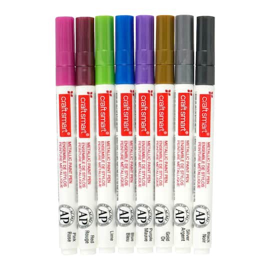slide 1 of 5, 8 Color Metallic Medium Tip Paint Pen Set By Craft Smart, 1 ct