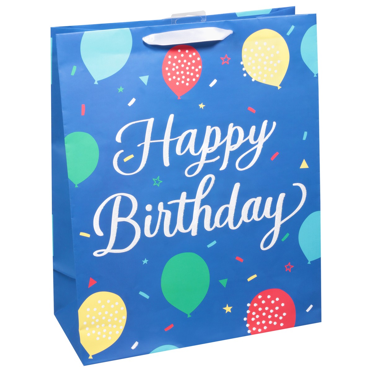 slide 5 of 9, American Greetings Give them extra smiles with an extra large gift bag. This design features “Happy Birthday” written in white script against a blue background with colorful balloons. Accents of crystalline add some sparkle and shine. This gift bag is the ideal size for giving large toys, clothing, blankets, electronics, or any oversized gift. Simply add some tissue paper (sold separately) to finish the look, and you're ready to make someone's day so much brighter., 1 ct