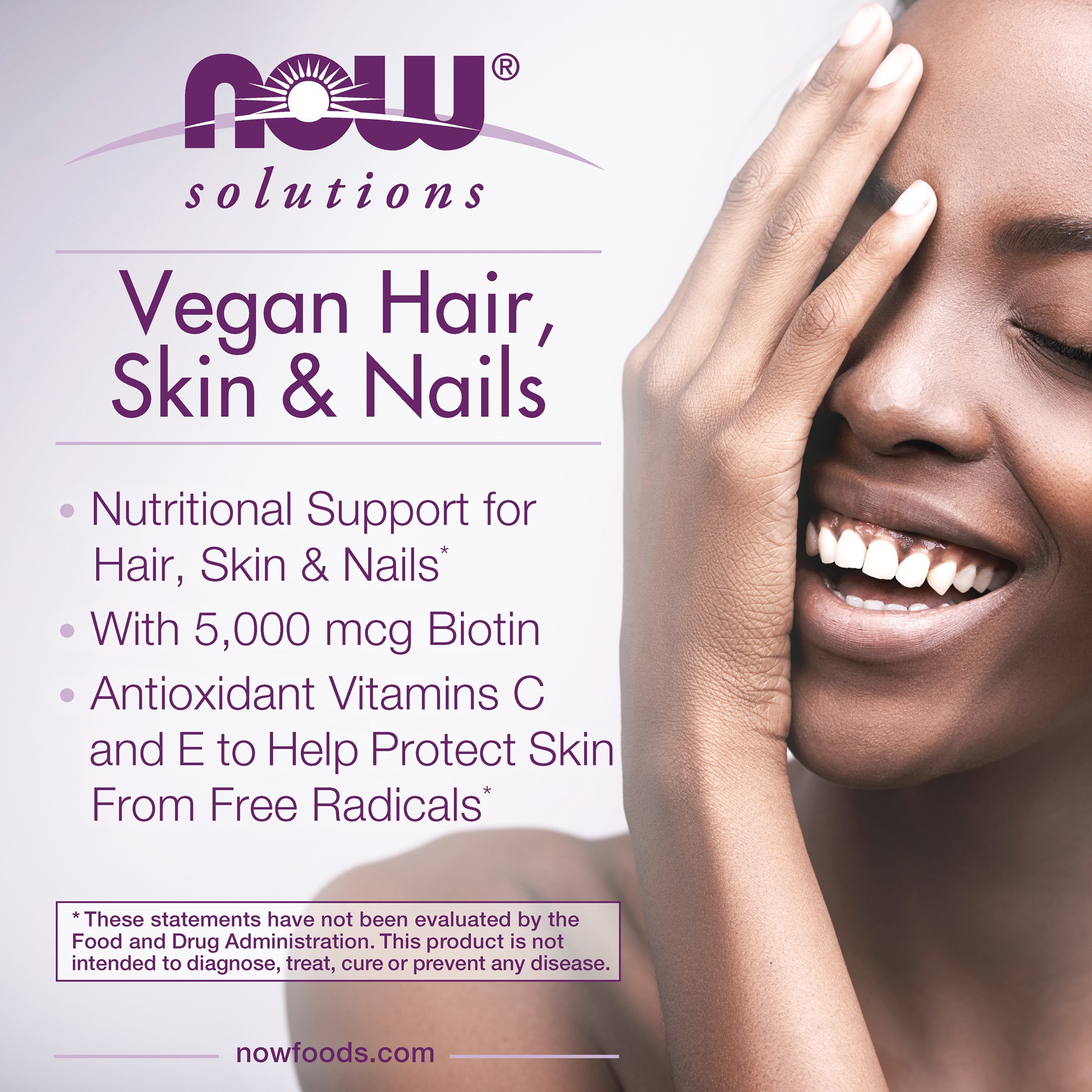 slide 2 of 5, NOW Solutions Hair, Skin & Nails, Vegan - 90 Veg Capsules, 90 ct