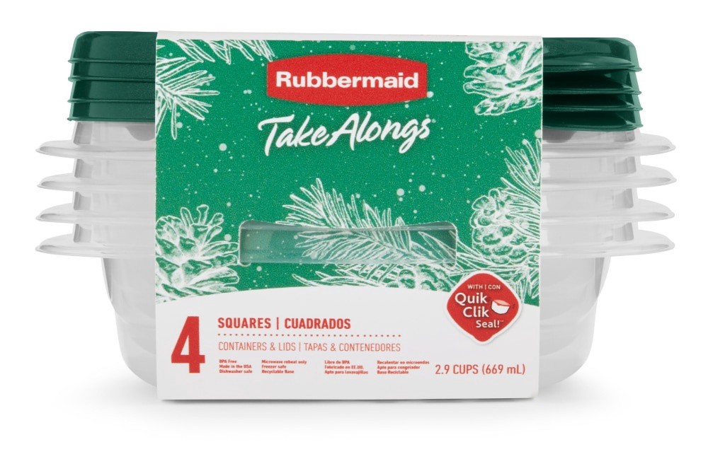 slide 1 of 1, Rubbermaid Take-Along Holiday Square Containers With Blue Spruce Lids, 4 ct