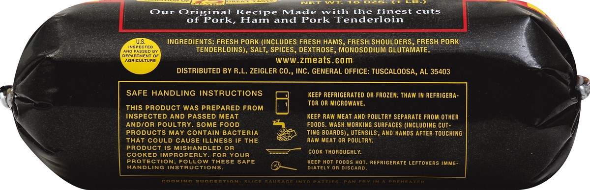 slide 4 of 5, Zeigler Pork Sausage 16 oz, 16 oz