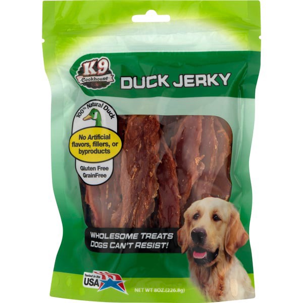 slide 1 of 1, K9 Cookhouse Grain Free Duck Jerky Dog Treats, 8 oz