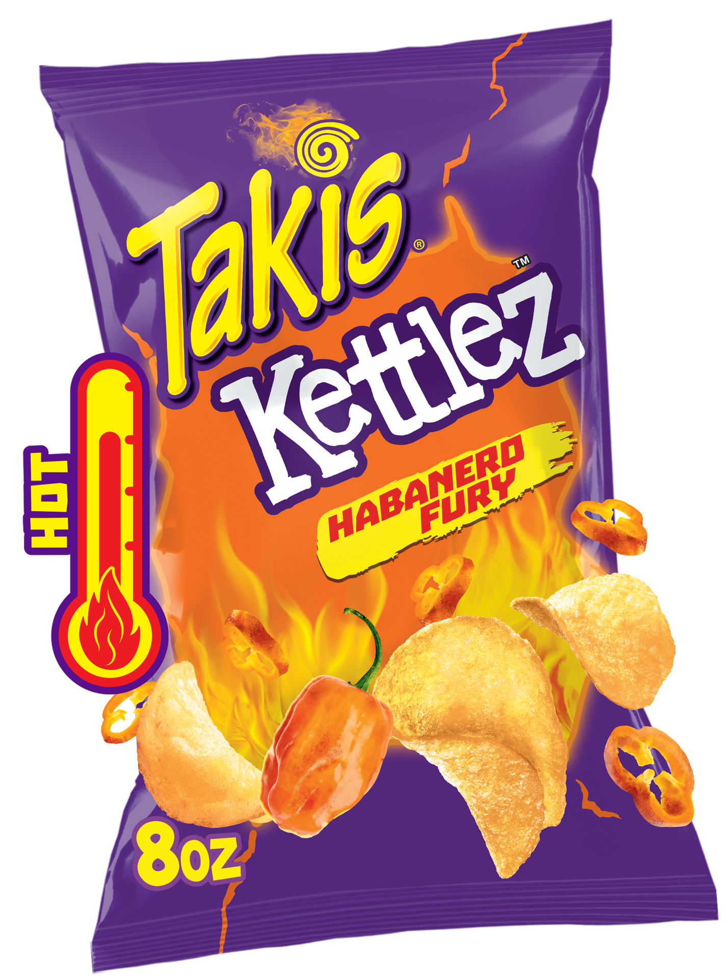 slide 1 of 5, Takis Habanero Fury Kettlez 8 oz Sharing Size Bag, Habanero Flavored Hot Spicy Kettle-Cooked Potato Chips, 8 oz