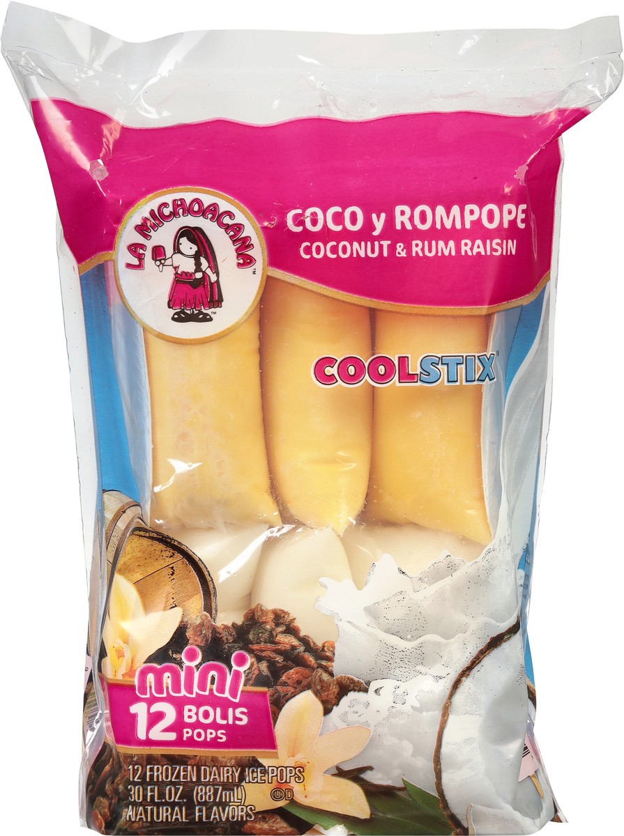 slide 7 of 9, La Michoacana CoolStix Frozen Dairy Coconut & Rum Raisin Ice Pops Mini 12 ea, 2.5 oz