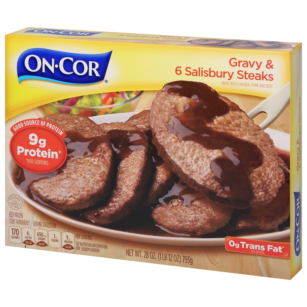 slide 2 of 9, On-Cor Gravy & 6 Salisbury Steaks Gravy, 28 oz