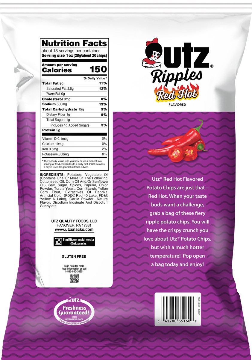 slide 3 of 7, Utz Utz Ripples Red Hot Potato Chips - 12.5 oz, 12.5 oz