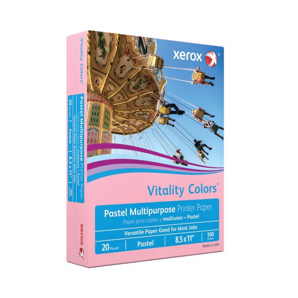 slide 3 of 4, Xerox Vitality Colors Multi-Use Printer Paper, Letter Size 30% Recycled, Pink, 500 ct
