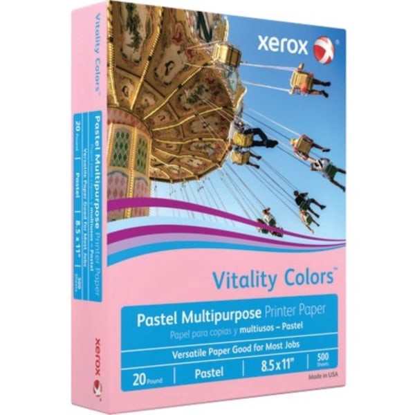 slide 4 of 4, Xerox Vitality Colors Multi-Use Printer Paper, Letter Size 30% Recycled, Pink, 500 ct