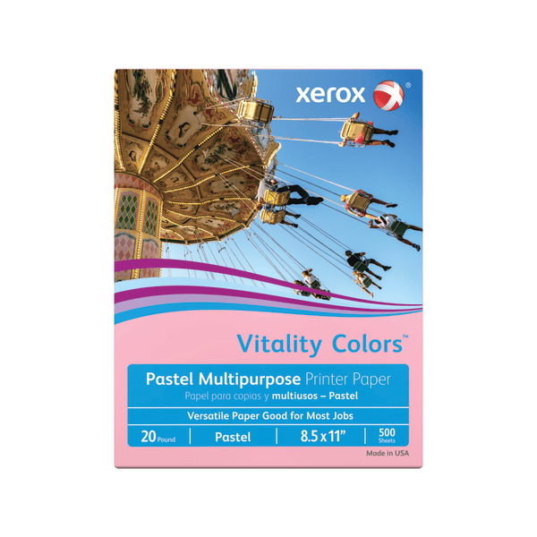 slide 1 of 4, Xerox Vitality Colors Multi-Use Printer Paper, Letter Size 30% Recycled, Pink, 500 ct