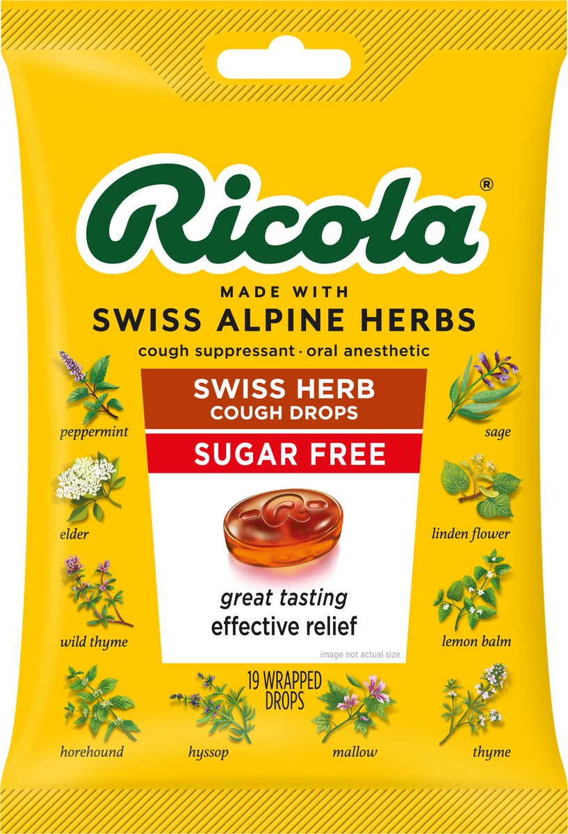 slide 3 of 3, Ricola Sugar-Free Swiss Herb Soothing Cough Drops - Throat Relief & Cough Suppressant, 19 Count, 19 ct